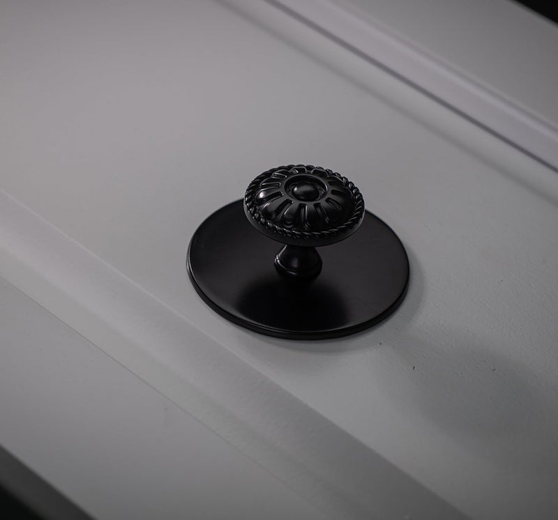 trust4care 9-Pack EU Style Matte Black Cabinet Knobs, 1.25 Inch Round Zinc Kitchen Drawer Pull Knobs with Victorian Floral Pattern, Farmhouse Dresser Furniture Handle Hardware - Image 5